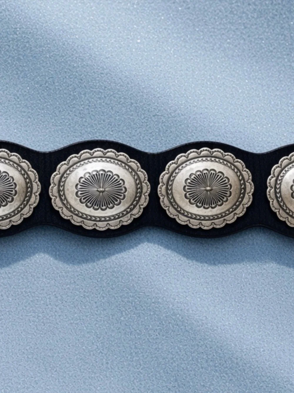 Ralph Lauren statement vintage black leather silver Concho Belt boho western